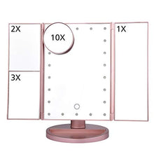 AYYEBO Specchio for Trucco, 1/2/3 / 10X Ingrandimento Retroilluminato Luci a LED Illuminazione Tri-Fold Specchio Cosmetico HD Touch Screen - Oro Rosa