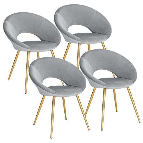 WOLTU BH230hgr-4 Sedie da Sala da Pranzo Poltrone in Velluto per Soggiorno con Schienale Braccioli 4 Pezzi, Grigio Chiaro