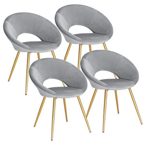 WOLTU BH230hgr-4 Sedie da Sala da Pranzo Poltrone in Velluto per Soggiorno con Schienale Braccioli 4 Pezzi, Grigio Chiaro