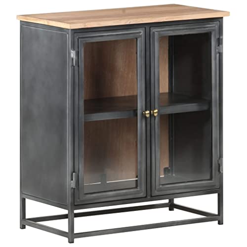 vidaXL Credenza Grigia 60x35x70 cm in Massello di Acacia e Acciaio