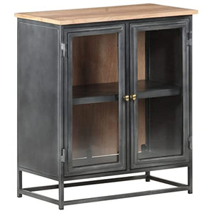 vidaXL Credenza Grigia 60x35x70 cm in Massello di Acacia e Acciaio