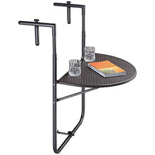 BAKAJI Tavolo Tavolino da Ringhiera per Esterno Balcone Pieghevole Salvaspazio Altezza Regolabile Struttura in Metallo e Piano in Polyrattan xon Portabicchieri Dimensione 60x64cm (Marrone)