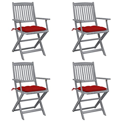 vidaXL Sedie da Giardino Pieghevoli 4pz con Cuscini in Massello Acacia
