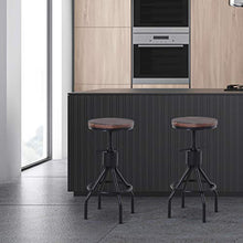 homcom Sgabello Stile Industriale per Cucina/Bar in Metallo, Seduta Legno di Pino con Altezza Regolabile, 40x40x59-77cm