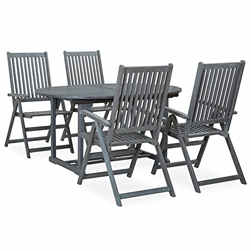 Tidyard Set 5/7 pz da Pranzo da Giardino in Legno Massello di Acacia Grigio,Set Tavolo e Sedie da Giardino per Esterno in Legno,Set Tavolo Estensibile Allongabile e 4/6 Sedie da Giardino in Legno