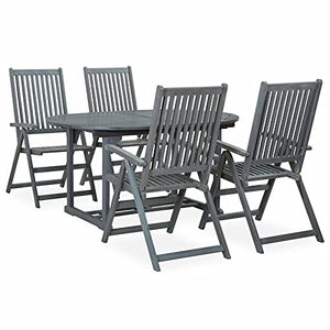 Tidyard Set 5/7 pz da Pranzo da Giardino in Legno Massello di Acacia Grigio,Set Tavolo e Sedie da Giardino per Esterno in Legno,Set Tavolo Estensibile Allongabile e 4/6 Sedie da Giardino in Legno