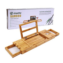 AnnYGJ Vasca da Bagno, Antiscivolo Regolabile Telescopica 50-85 Cm, Ripiano in Legno Massello Porta Tablet Porta Bicchiere