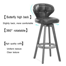 WGEMXC Sedia, Sedia da Ufficio in Casa, Sgabello Sgabello da Bar Girevole in Legno Massello, Sgabello da Bar con Schienale, Cotone Traspirante e Indossabile e Materiale Di Lino, con Schienale,e,H64Cm