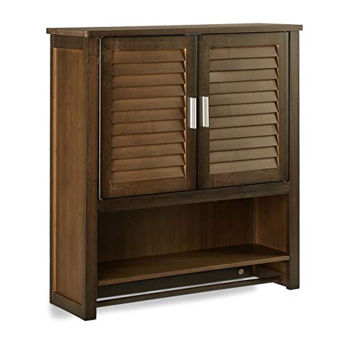 Relaxdays Mobile Pensile LAMELL, Armadietto con Portasciugamani, Mobiletto Bagno, Bambù, 66 x 62 x 20 cm, Marrone Scuro