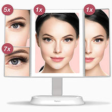 Fancii Specchio per Trucco con Luce LED, Specchio Ingranditore 1X 5X 7X - Luci LED Naturali a Intensità Regolabile e Touchscreen, Specchio Cosmetico Illuminato da Tavolo, Sora (Bianco)