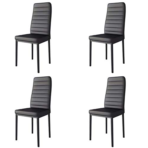 Sedia moderna in pelle artificiale spugna per sala da pranzo schienale alto morbido cuscino gambe in metallo cuscino di protezione piede cucina soggiorno ufficio mobili set di 4 (nero, 4)