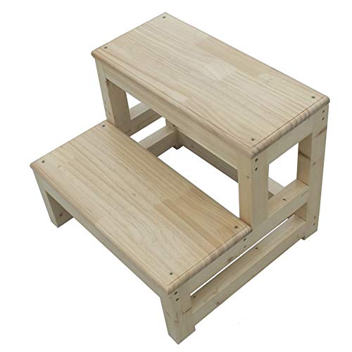 Sgabello per scale Legno Bambini 2 Fasi Step Stool, 40cm di Altezza Scala a Pedale per Comodino Camera da Letto/Lavandino del Bagno, Carico Massimo 150kg Passo Sgabello