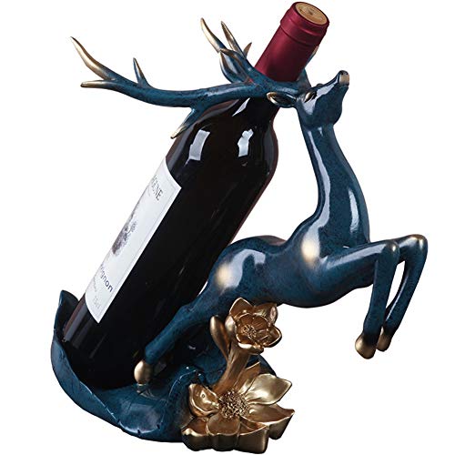 QULONG Tabletop Wine Rack, Cervi Resina Vino Portabottiglie Singolo Supporto da Tavolo Creativo Arredamento Articoli di Visualizzazione per La Cucina Casa,Blu