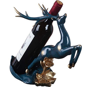 QULONG Tabletop Wine Rack, Cervi Resina Vino Portabottiglie Singolo Supporto da Tavolo Creativo Arredamento Articoli di Visualizzazione per La Cucina Casa,Blu