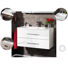 FACKELMANN B.Clever - Set di mobili da bagno, 3 pezzi, 120 cm, con lavabo in marmo e specchio da bagno