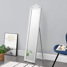 [en.casa] Specchio da Appoggio/Terra/Pavimento a Figura Intera Forma Rettangolare con Inclinazione Regolabile 160 x 40 cm Cornice in Eucalipto Stile Barocco - Bianco