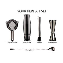 YLJB Strumenti per La Preparazione di Cocktail Black Placcato Boston Cocktail Shaker Bar Set: Shaker Tin, Cocktail Strointer, Double Jigger, Versatore per CenaMisurazione