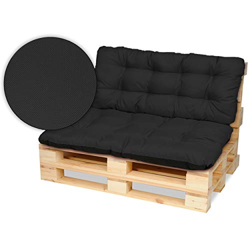 SuperKissen24. Cuscino per Bancale Divano Pallet 120x80 cm con Schienale 120x50 cm Seduta Impermeabile e Comodo per Divanetti da Esterno - Nero