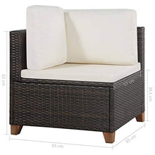 Tidyard Set Salottino a 5 Posti in PE Rattan Regolabile, Divano con Tavolino, 124(65) x 65 x 62 cm, Marrone e Bianco Crema