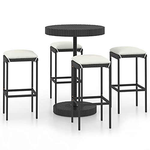 vidaXL Set Bar da Giardino 5 pz con Cuscini Polyrattan Nero