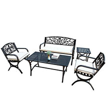 Panchina da Giardino In Metallo Per Esterni,Set 5 Pezzi Tavolo E Sedia Da Balcone Per Il Tempo Libero Con Struttura In Acciaio,Panchina Da Giardino Con Schienale E Braccioli,Per Prato, Cortile