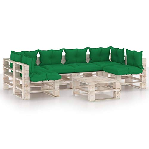 SKM Set Divani da Giardino Pallet 7 pz con Cuscini in Legno di Pino (157.2kg)