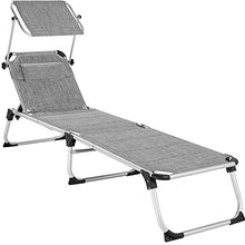 TecTake 800813 Sdraio da Spiaggia, Schienale Regolabile in 6 Posizioni, Parasole Regolabile, Cuscino, Trasportabile, Lettino da Giardino Relax Esterno (Grigio-mélange)