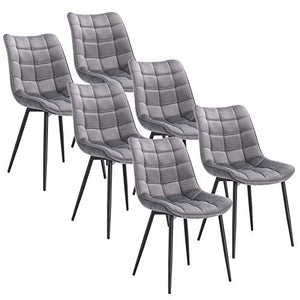 WOLTU BH142hgr-6 Sedie Sala da Pranzo Design retrò Sgabello Imbottito con Rivestimento in Velluto Grigio Chiaro 6 Pezzi