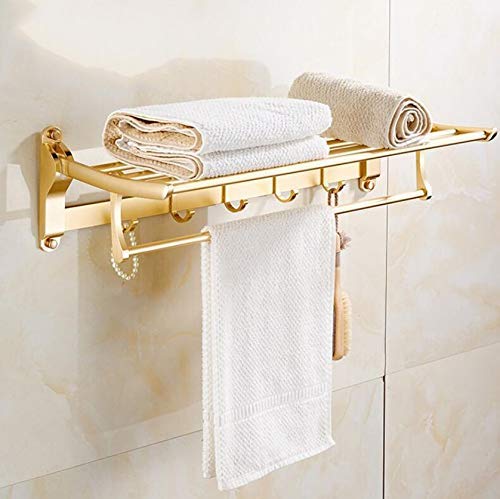 WLVG Portasciugamani Dorato a Parete Portasciugamani da Bagno da 24 Pollici con portasciugamani e 5 Ganci, per Cucina, Bagno, WC