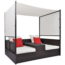 Tidyard Lettino da Giardino Tettuccio Marrone 190x130 cm in Polyrattan, Sedie a Sdraio da Giardino, Lettino da Esterno, Lettino Prendisole