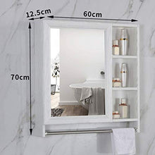 Armadietti a specchio Impermeabile Specchio Bagno WC A Parete Mobile A Specchio da Bagno con Anta Mobile Portaoggetti da Bagno A Muro (Color : Bianca, Size : 60 * 12.5 * 70cm)