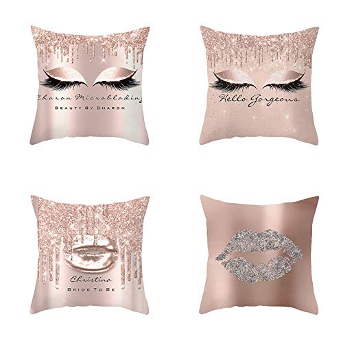 SHENSHI Federe Cuscini Divano 45X45,Stampa di Ciglia di Bellezza Fodere per Cuscini, Soggiorno per Ufficio, Divano, Fodera per Cuscino Lombare, Decorazione per La Casa, Set di 4 Articoli, Stile 11