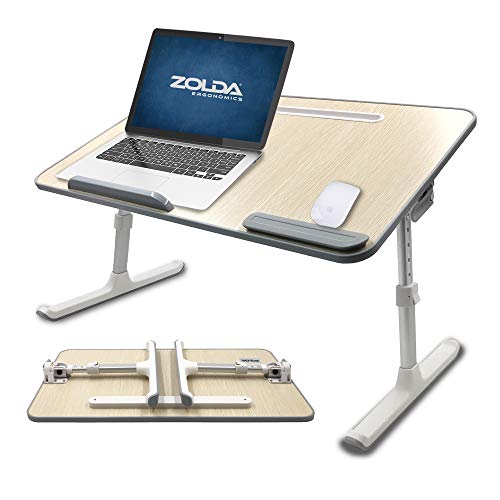 Zolda Scrivania da Letto Premium - Vassoio Portatile per Laptop. Tavolo Pieghevole Multifunzione. Supporto per Laptop da Letto, Divano, Pavimento o Come Standing Desk Portatile (Quercia)