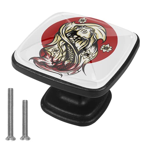 Set di 4 pezzi con maniglia quadrata per armadio da cucina, credenza, cassettiera, cassettiera, con viti, per cucina, comò, armadietto, bagno, armadio Vinatge Dragon tatuaggio giapponese