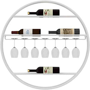 FTYYSWL - Scaffale da parete per bottiglie di vino, in ferro, con supporto per bicchieri di vino, rotondo, per casa e bar, 75 x 10 cm