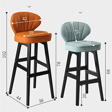 Ljings - Sgabello moderno quadrato in legno, con gambe da banco e schienale imbottito, per cucina pub, bar, cachi, lino
