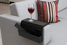 Vassoio per divano con base in EVA, telecomando e supporto per cellulare, organizer per braccioli, bracciolo con tasche, adatto a braccia quadrate (nero)