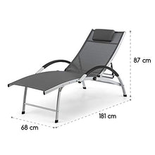 blumfeldt Sun Valley - Lettino Prendisole, con Cuscino, Pieghevole, Struttura in Alluminio, Schienale Regolabile in 4 Direzioni, Materiale: 70% PVC, 30% Poliestere Comfort Mesh, Grigio
