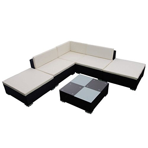 Festnight Set Divani da Giardino con Cuscini, Set Divani da Esterno Nero, Set di Mobili da Giardino in Polyrattan 6 pz