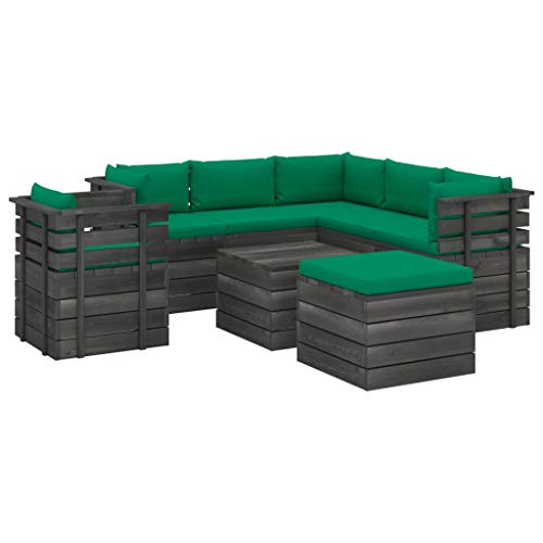 FAMIROSA Set Divani da Giardino su Pallet 8 pz con Cuscini Massello Pino-2036