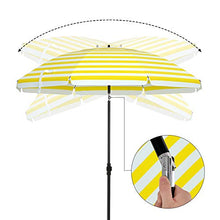 SONGMICS Ombrellone da Spiaggia Ø 2 m, Ombrellone da Giardino con UPF 50+, Inclinabile, Portatile e Antivento, Stecche in Fibra di Vetro, Borsa da Trasporto, Strisce Gialle e Bianche GPU65YW