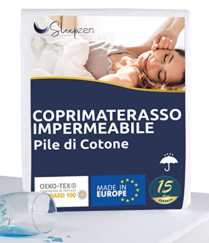 Coprimaterasso 80 x 160 cm Impermeabile - Traversa Certificata Oeko-TEX® - Superficie in Pile di Cotone al 100% - Membrana Protettiva in Poliuretano, Antibatterico, Antiacaro