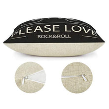 FFanClassic - Federa per cuscini in lino, motivo "Peace Love and Rock", stampa "N Roll", per divano e letto, colore: bianco, 45 x 45 cm