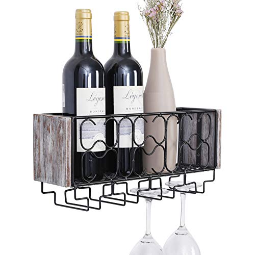 Vencipo Portabottiglie Vino Metallo per 4 Calici Vino Rosso Organizer, Mensole da Muro Design per Cantinetta Vino, Scaffale Metallo Vino Accessori per Sala da Pranzo, Camera da Letto e Cucina.