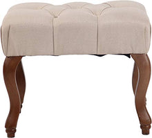 CLP Sgabello Capitonné Brest in Tessuto E Legno di caucciù I Panchetta Fondo Letto Chesterfield, Colore:Crema, Colore del Telaio:Antico Chiaro