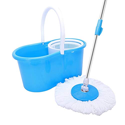 WAMSY Mop Mop Rotanti A 360 Gradi Pulizia del Pavimento della Cucina Centrifuga A Mano Manuale Centrifuga in Microfibra Testata in Tessuto con Secchio