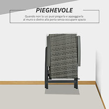 Outsunny Sedia Pieghevole da Giardino in Rattan PE con Braccioli e Schienale Reclinabile, 59x68x107cm Grigio