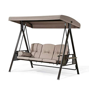 Altalena deluxe per veranda da esterni, con struttura in acciaio resistente alle intemperie, con inclinazione regolabile, cuscini e cuscini inclusi, beige
