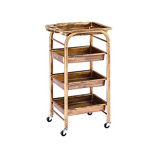 Quattro Ruote Portatile Strumento di archiviazione Carrello Cucina Rack Classic Ruota Mobile Multifunzione in Metallo Scaffale Soggiorno Camera da Letto 35X30X80cm Utility Cart (Color : Gold)