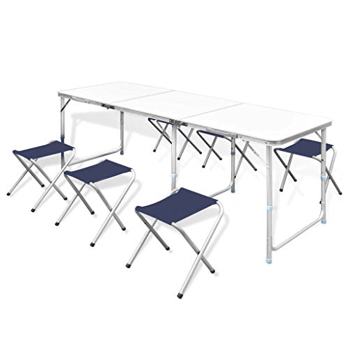 Festnight Set Tavolo da Campeggio Pieghevole 6 Sedie, Set Pieghevole di Tavolo da Picnic Regolabili 180x60 cm